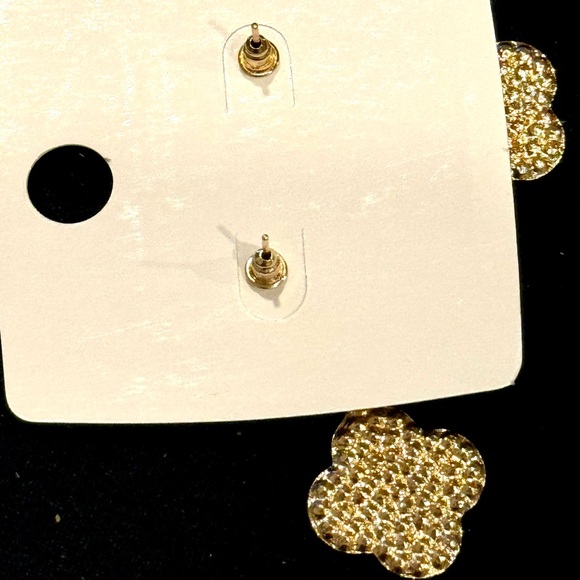 Clover Gold Tone Rhinestone Fashion Earrings - Picture 3 of 3
